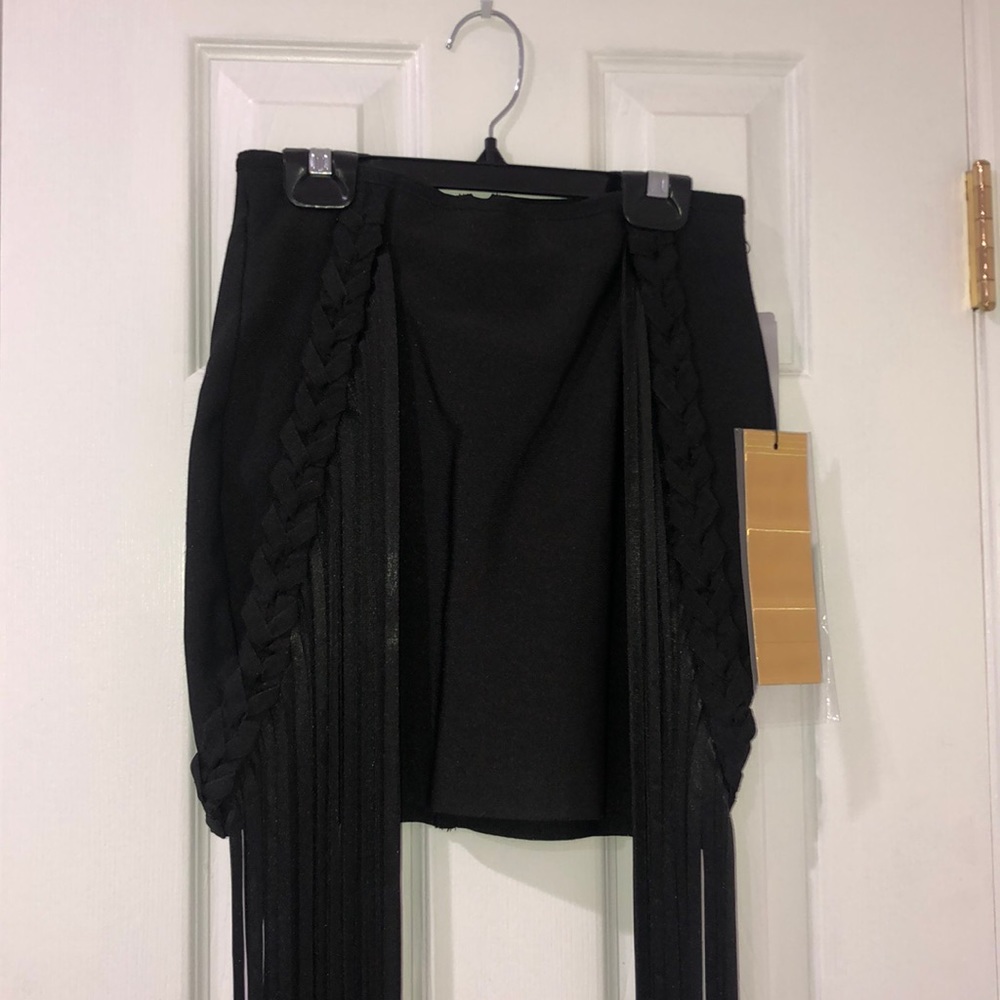 Fringe detail bandage mini skirt